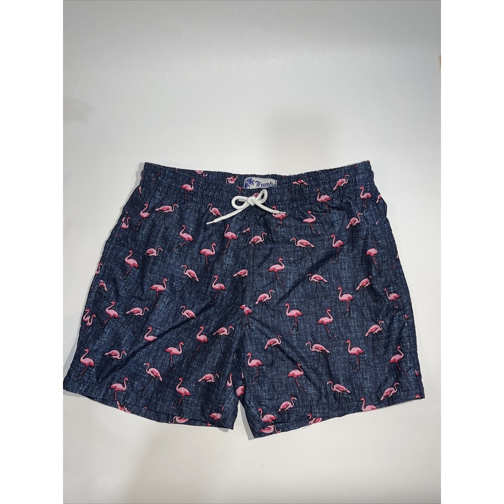 Trunks Surf & Swim Shorts Mens Large, Pockets, blue Flamingo/liner Quick Dry